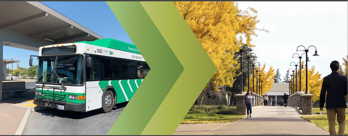 Transit Bus on the left Students Walking on the right.