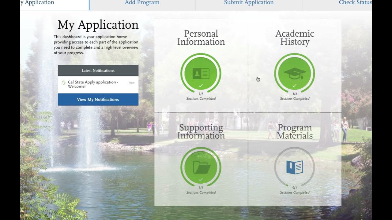 Cal State Quadrants: Personal Information, Academic History, Supporting Information, Program Materials