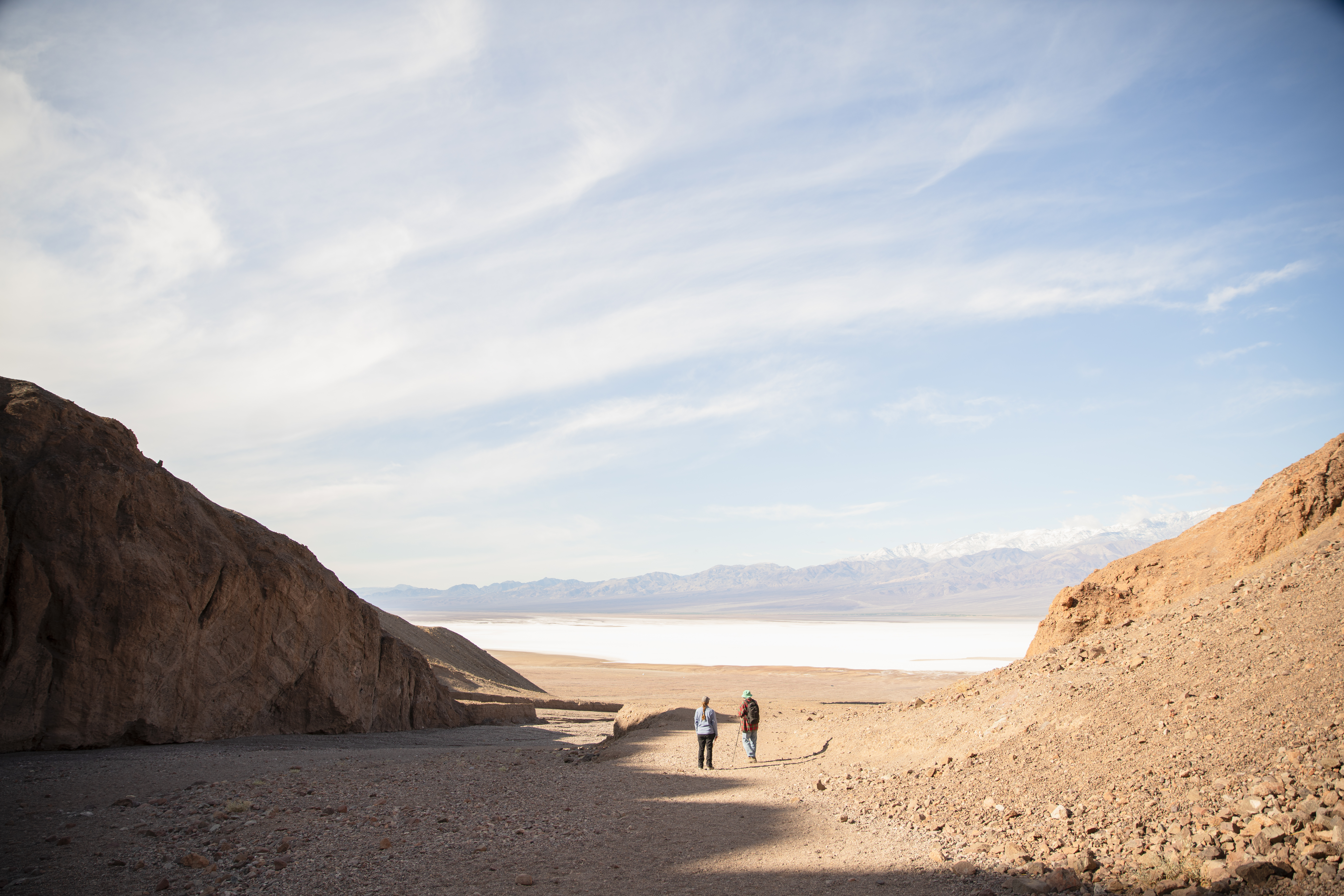 Charles "Chuck" Bowen and Alison McNally looking out to Badwater Basin from Natural Bridge Canyon entrance