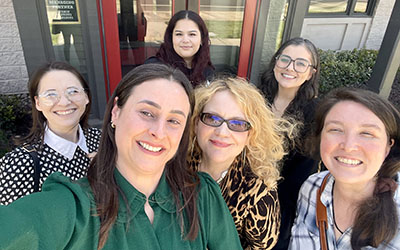 The Art History Celebratory Luncheon with Dr. Heeren, Dr. Scheiwiller, Professor Curtis, Jordan Jones, Carla Contreras, and Madison Bettencourt.