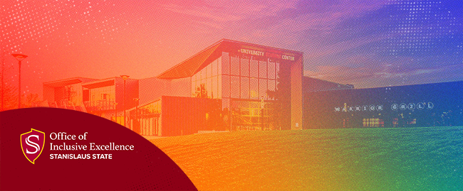 Student Center with Rainbow filter, Office of Inclusive Excellence logo