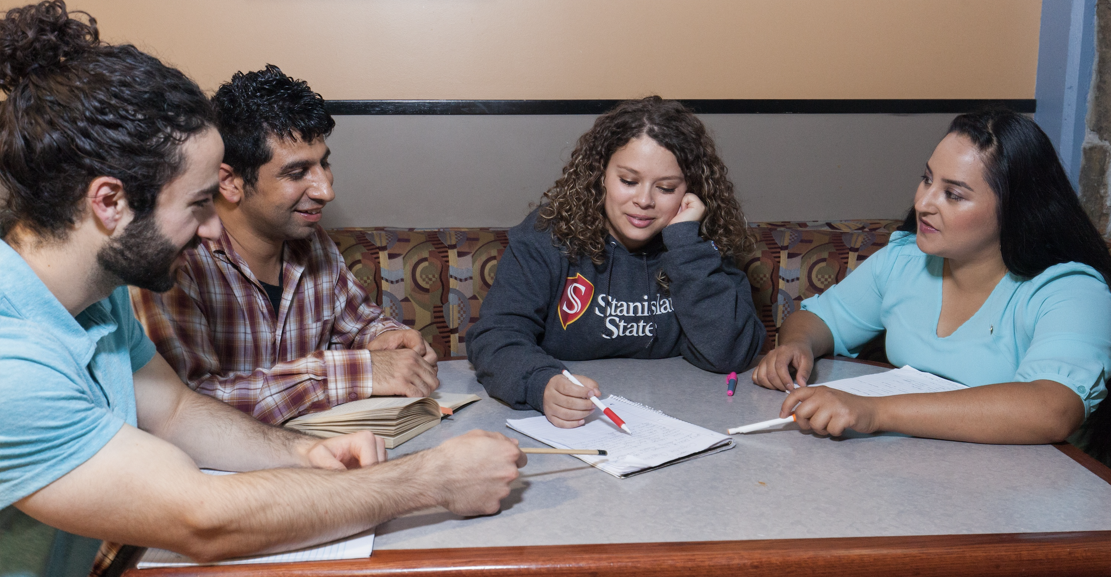 Student studying on campus.