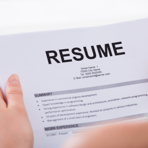 A close up of a resume