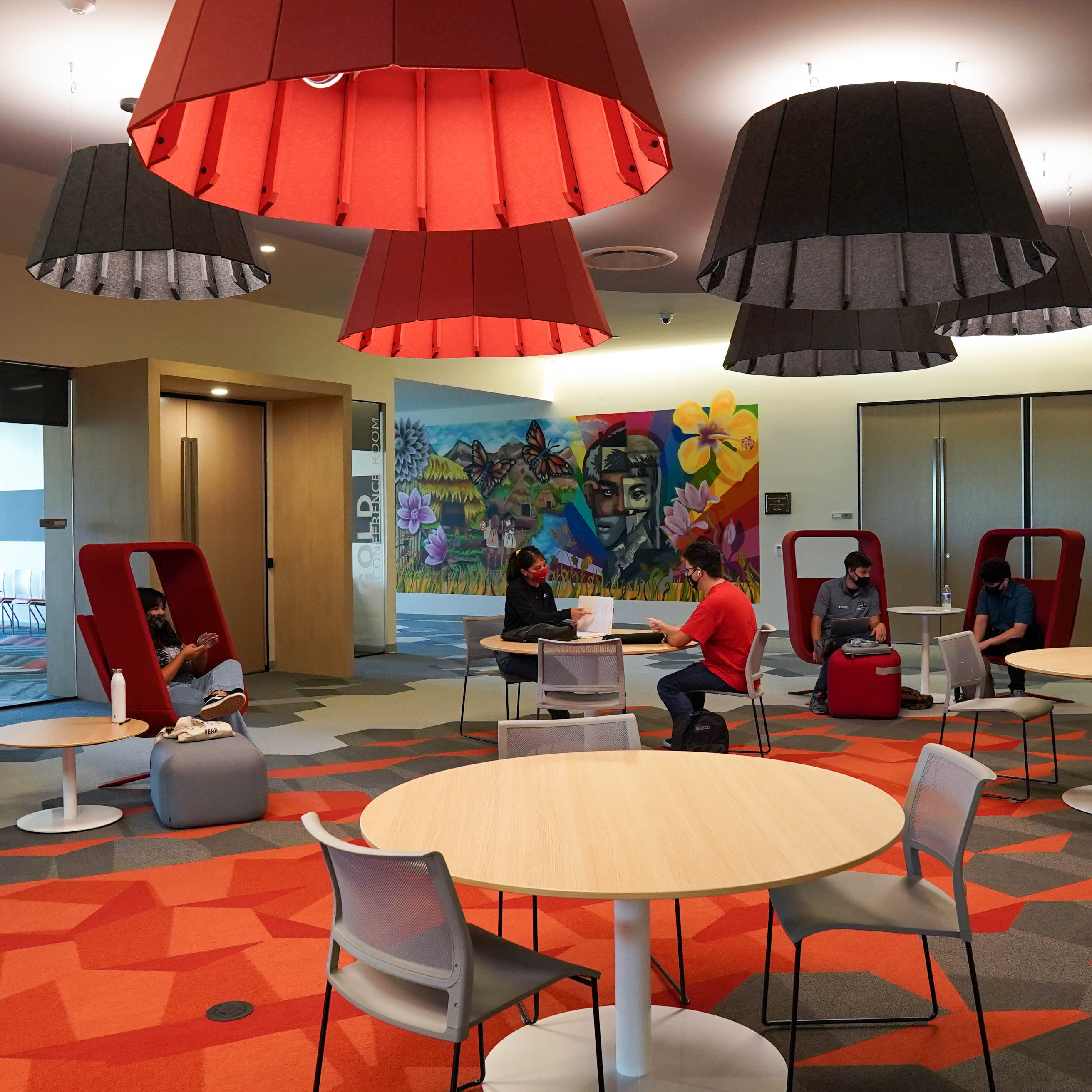 Students studying in study space