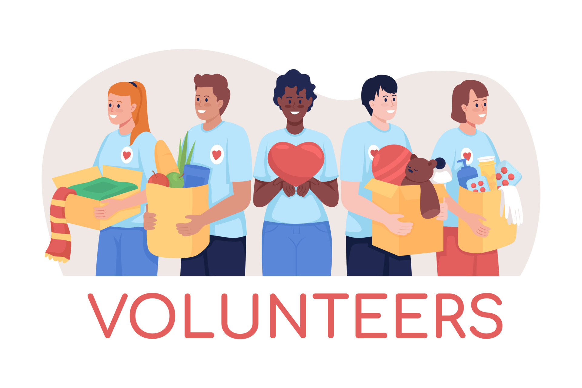 Group of cartoon volunteers