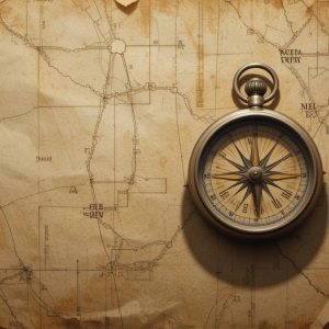 A compass resting on a map
