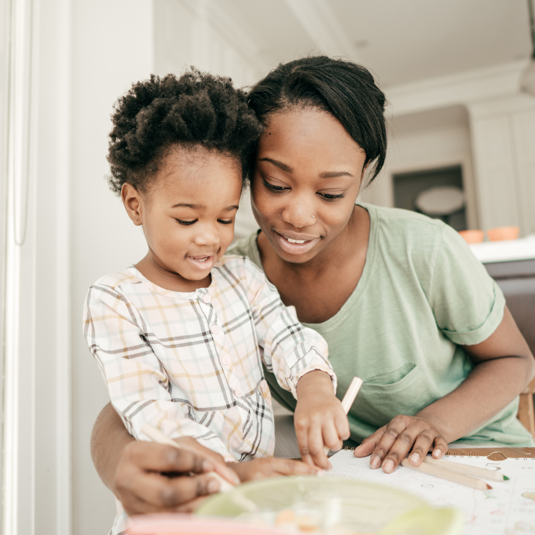 Graphic of a young mother and child together.