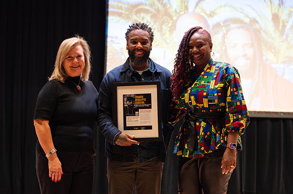 Kenjus Watson with President Rios-Ellis and Dr. Joseph-Mathews