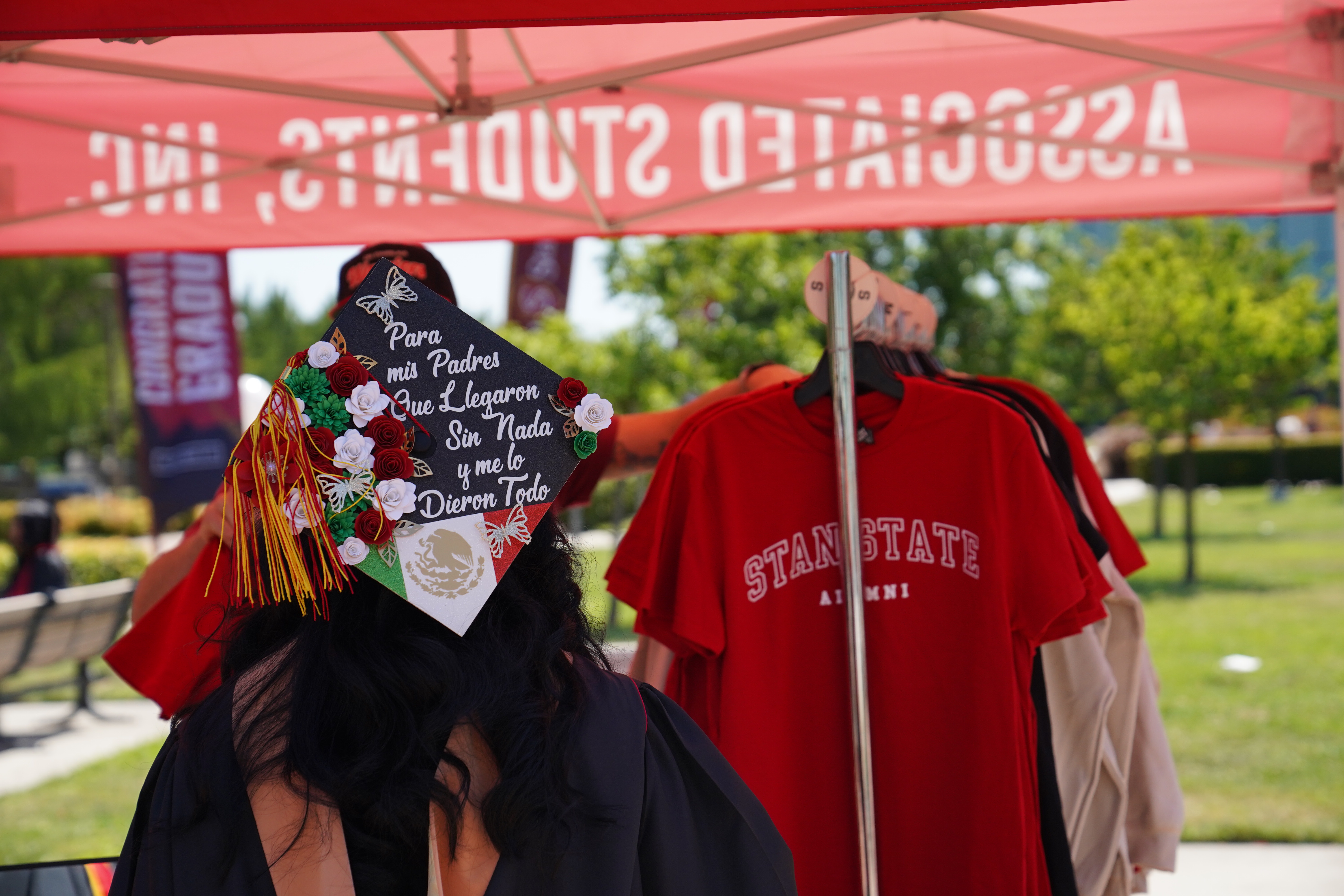 rack of Stan State clothing merch