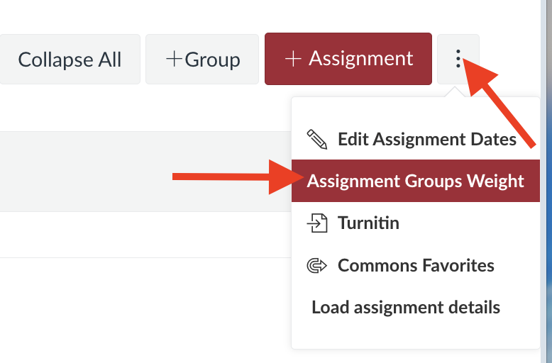 screenshot of assignment group weights