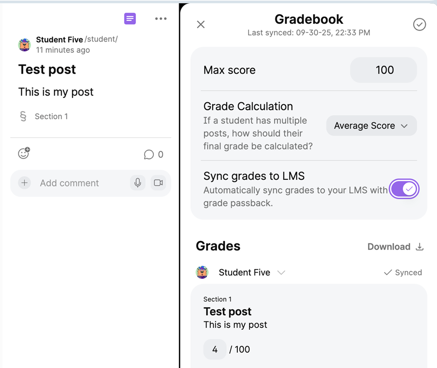 Screenshot of Padlet GradeSync