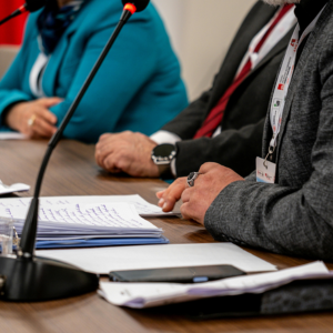 A conference with people gathered