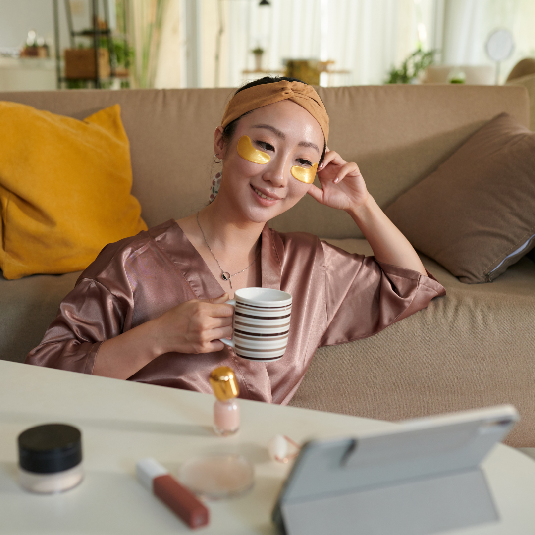 Young woman taking a self care day at home.