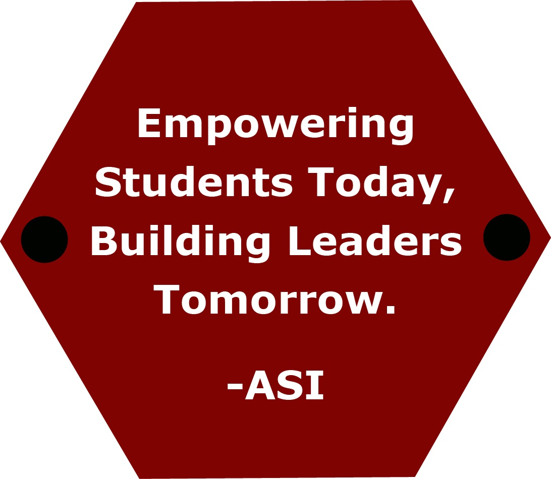 Red Hexagon Digital Plaque that reads Empowering Students Today, Building Leaders Tomorrow. -ASI