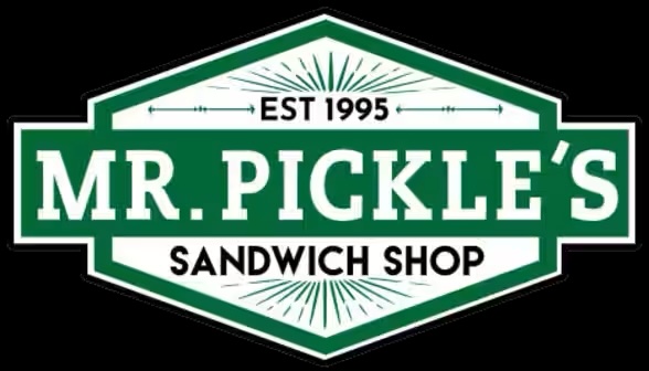 Mr. Pickle's Logo with text: Est 1995 Mr. Pickle's Sandwich Shop