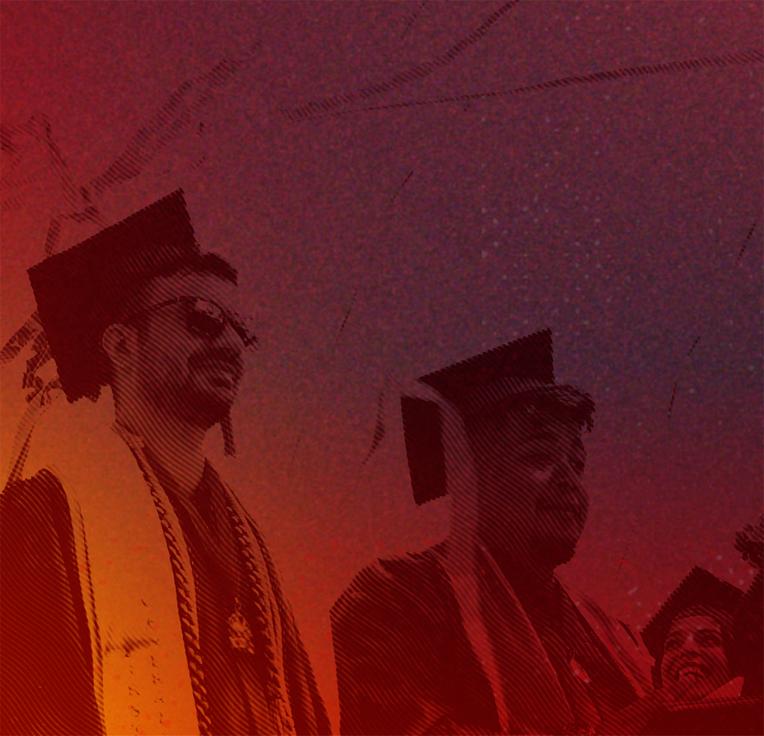 Graduates celebrating at Commencement.