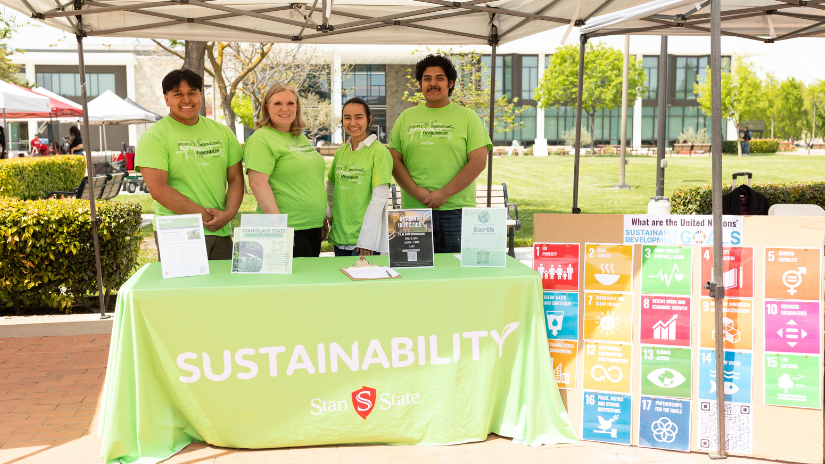 The Stan State Sustainability Fellows are seen at the University Quad at their booth