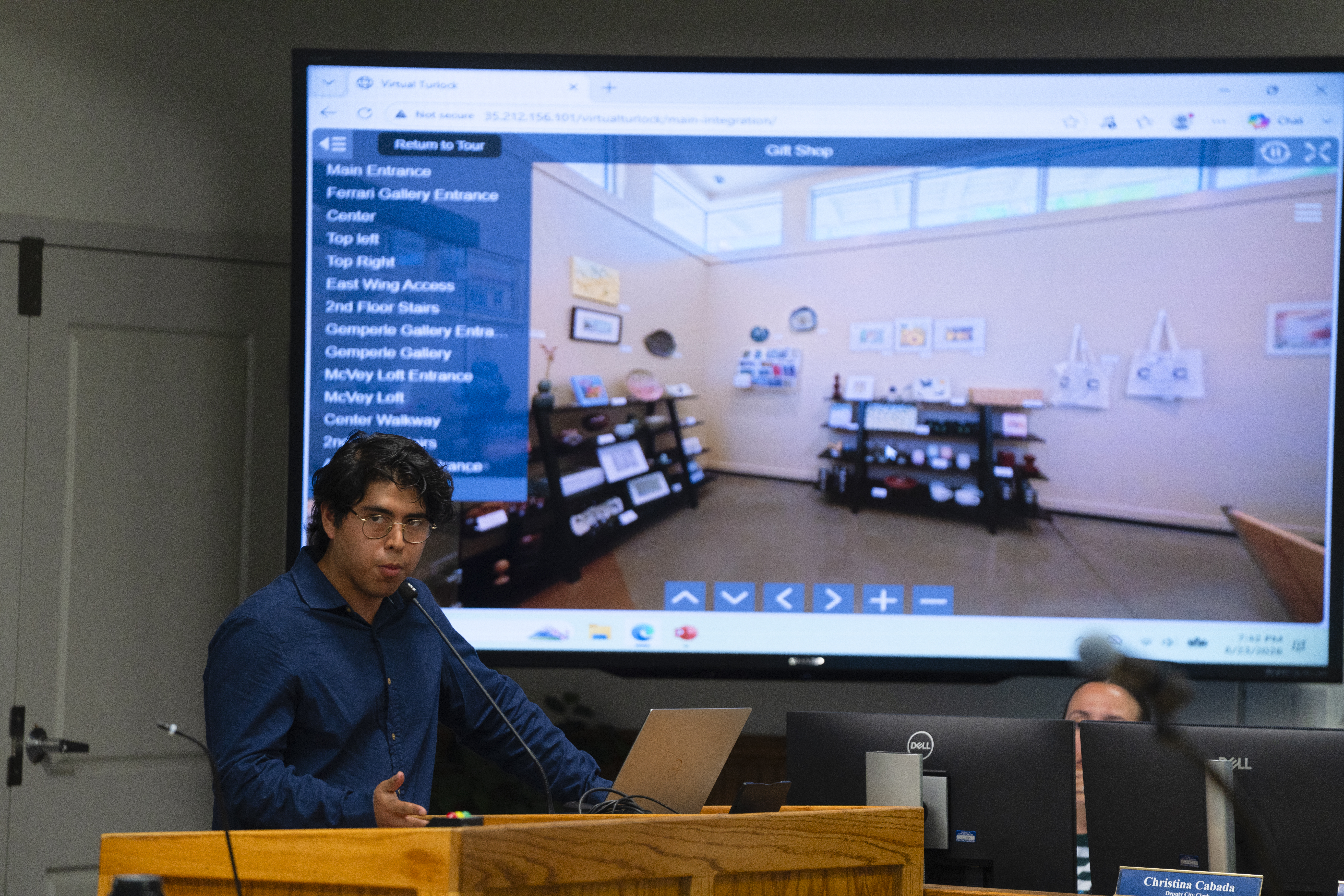 Stan State student Christian Reategui presents during the Turlock City Council meeting.
