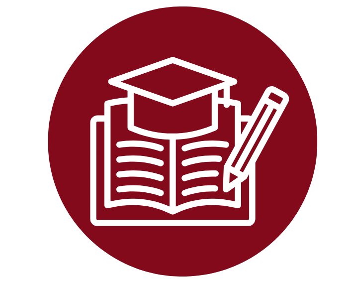Graduation cap, open book and pencil icon