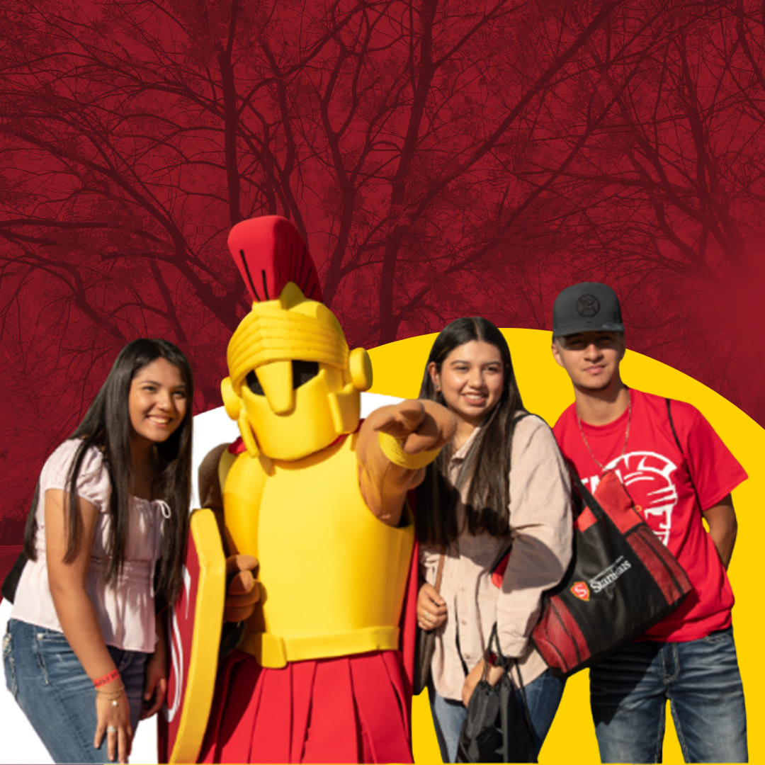 Students posing with Titus for a photo.