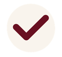 Maroon check mark inside a light beige circle.
