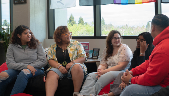 Students sitting together in a group discussion