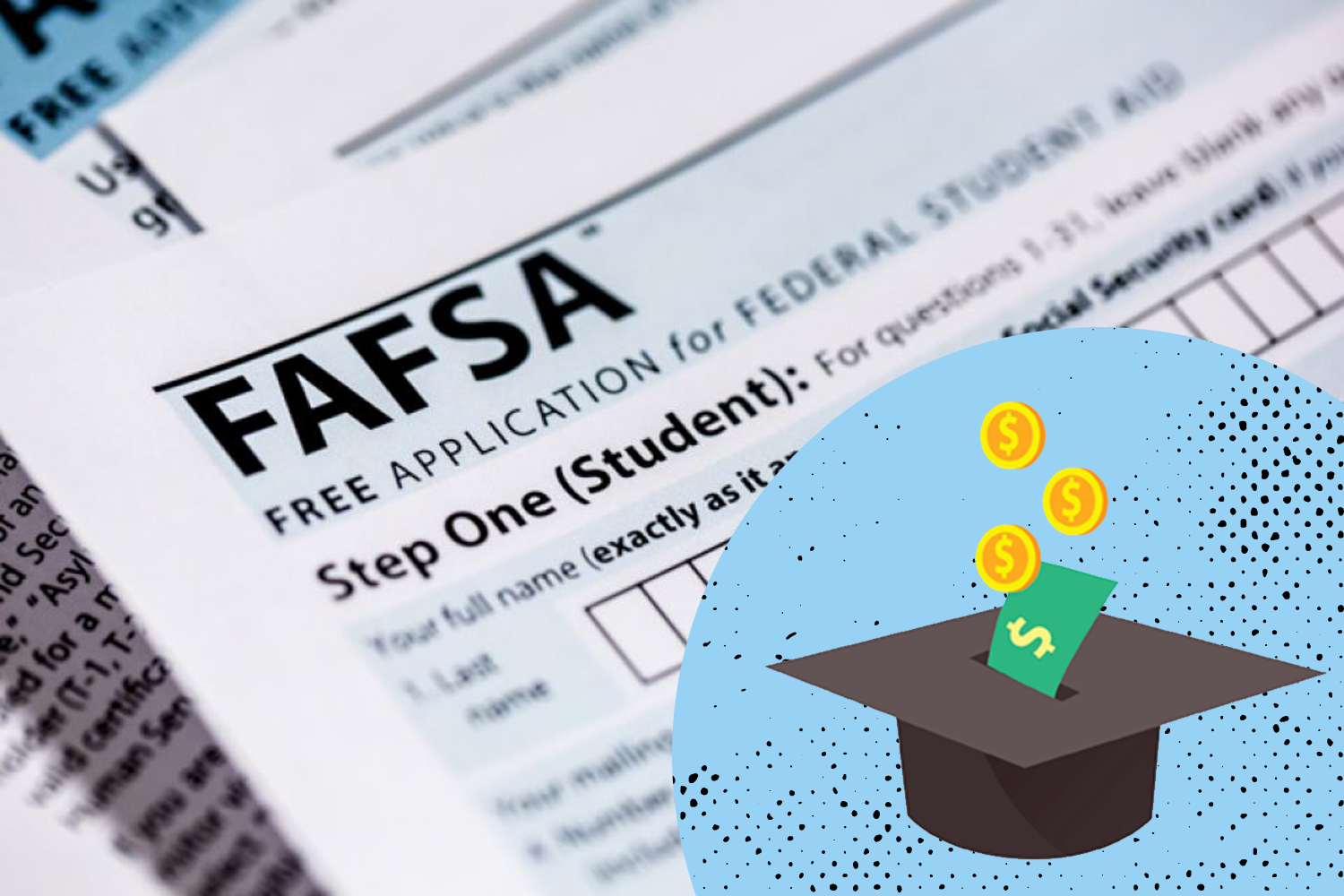 FAFSA application with financial aid illustration