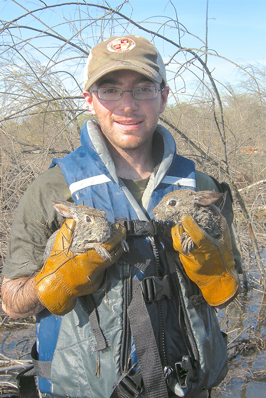 Photo taken by Patrick Kelly at the San Joaquin River National Wildlife Refuge on 1 April 2011 when Tristan, Patrick, and others were rescuing riparian brush rabbits (RBR) from flooded habitat.