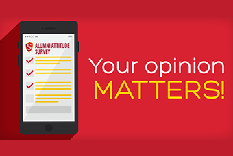 graphic with text: Alumni Attitude Survey, Your Opinion Matters