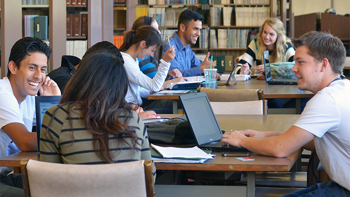 students in library