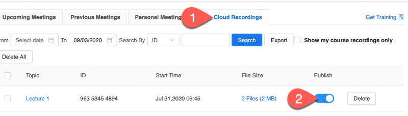 Publish cloud recordings