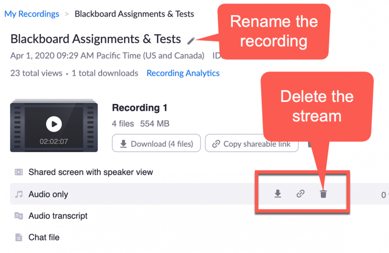 Zoom recording management view