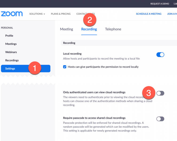 Zoom cloud recording permissions setting