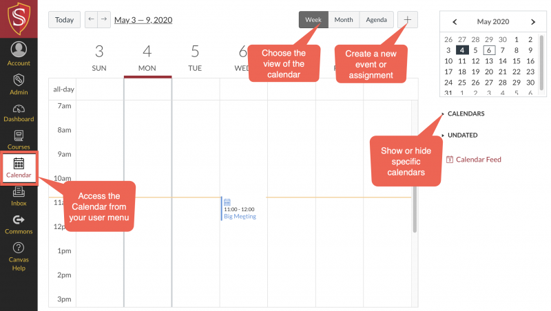 Canvas calendar screen