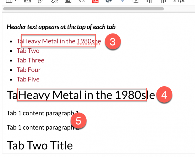 Editing tabbed page content