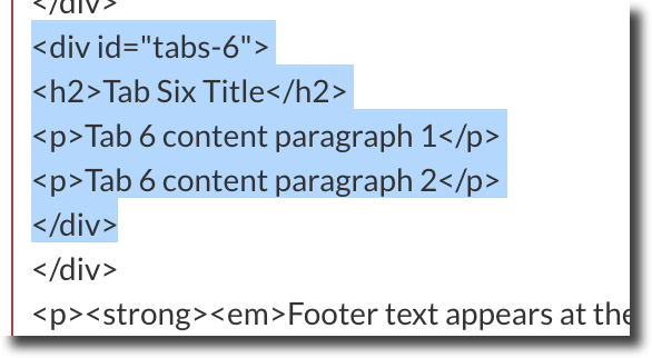 HTML code to add content area