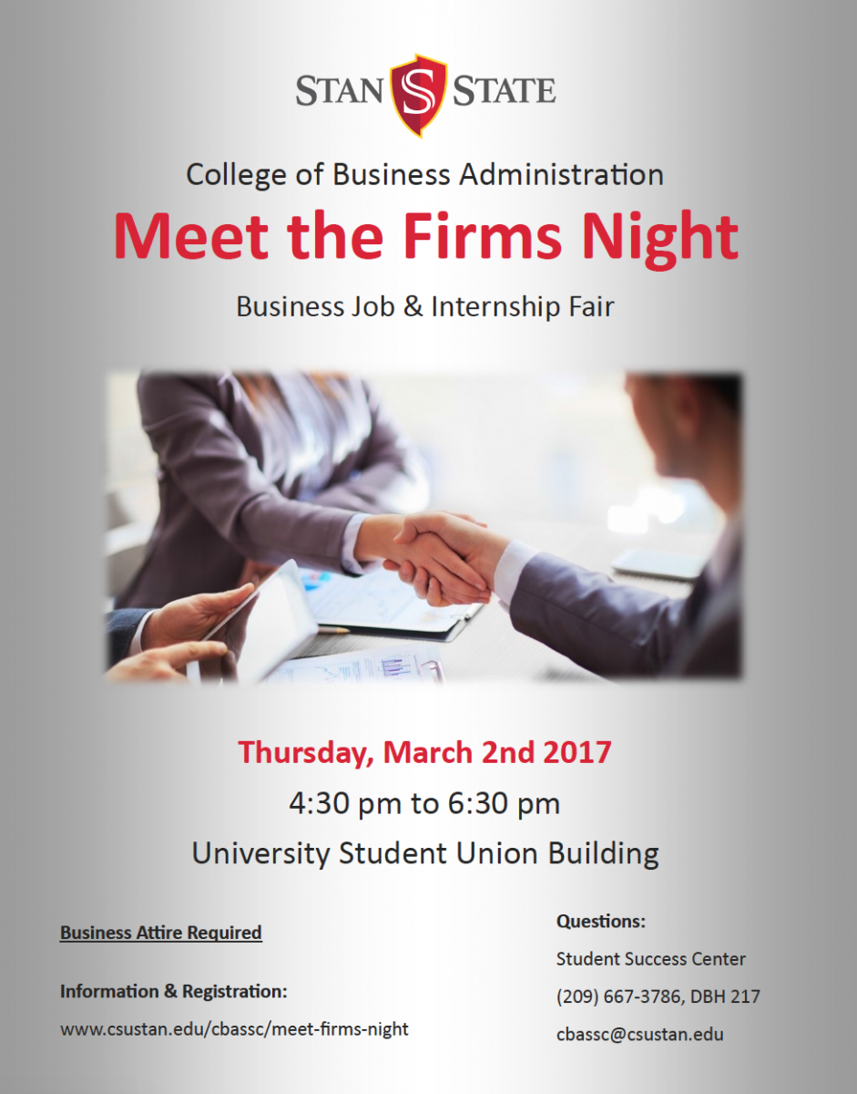 meet the firms night california state university stanislaus success meet flyer