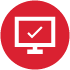 Red icon with computer and checkmark