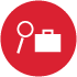 Red icon with magnifying glass and suitcase