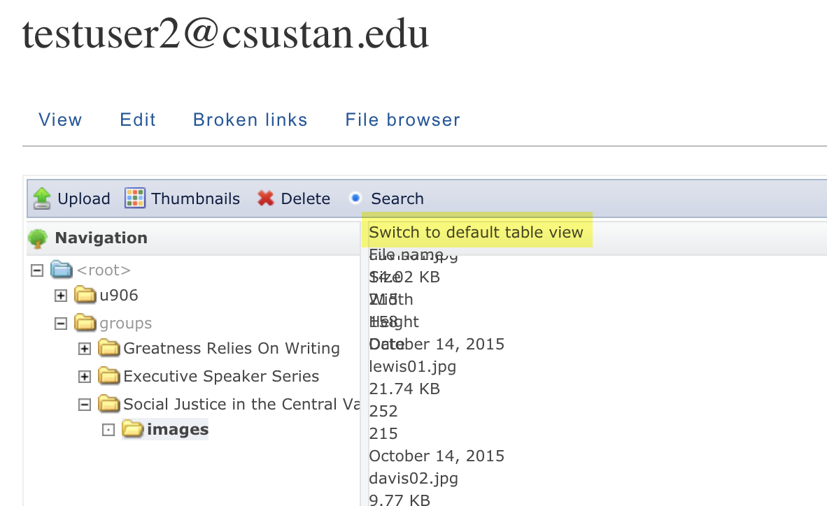 screen grab of "switch to default view" link