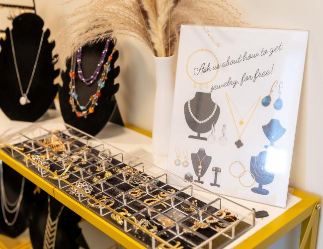 Warrior wardrobe jewelry display with necklaces
