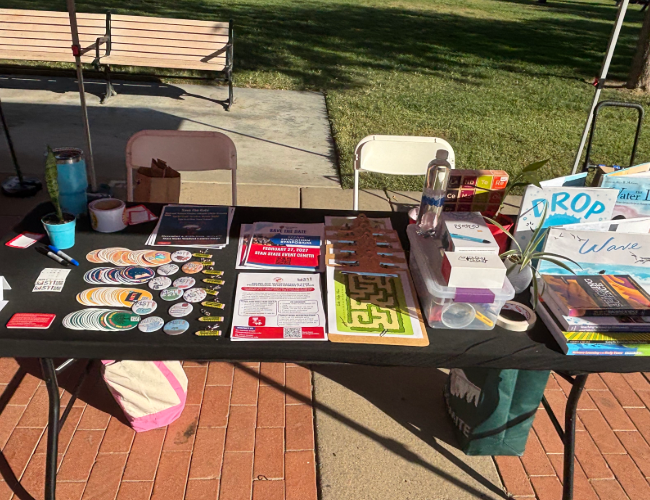 A collection of MSTI buttons and merchandise at the Career Fair.