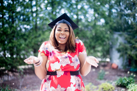 Graduate student celebrating. 