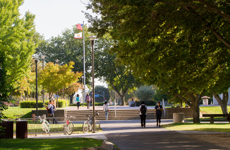 students at Quad steps