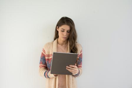 Woman working on a tablet