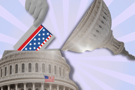 Hand placing voting ballot in the US Capitol