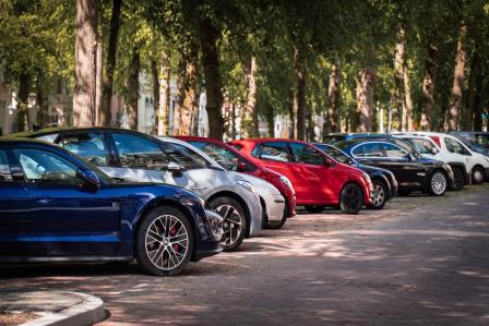 cars lined up in parking lot