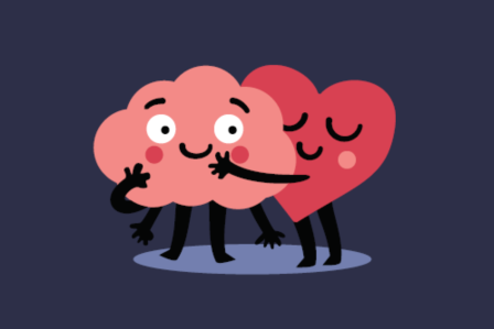 cartoon of heart and brain hugging