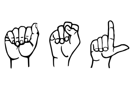 Hands signing the letters A, S, L