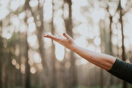 Person lifting hand 